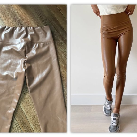 NWT Tibi Brown Faux Leather Leggings High Waist - Picture 4 of 16